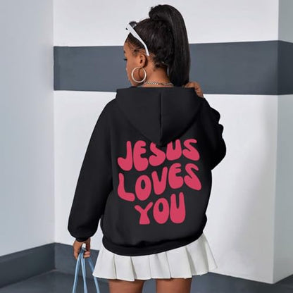 Christian Jesus Loves You Hoodie For Teen Girls Cute Graphic Hoodies Kids Bible Verse Faith Sweatshirt God Pullover - color: Black, size: 3-4T