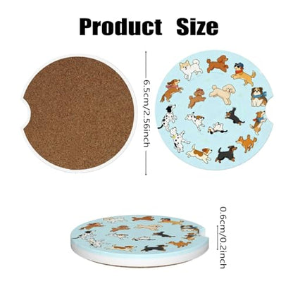 Ceramic Car Cup Coasters 2PCS - Cute Dog Circle - color: Cute Dog Circle