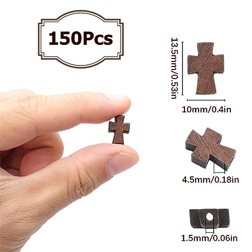 SUNNYCLUE 150Pcs Wood Cross Beads Bulk Easter Wooden Cross Bead Mini Natural Unfinished Wood Blank Loose Spacer Rosary Beads Charms for Jewelry Making Beading Supplies DIY Necklace Crafts - size: Small