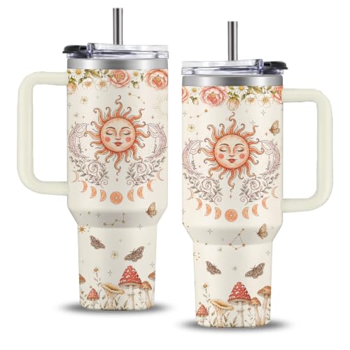 Daisy 40oz Tumbler with Handle, Christmas, Birthday Gifts for Women Men - color: Bohoflower-Yellow