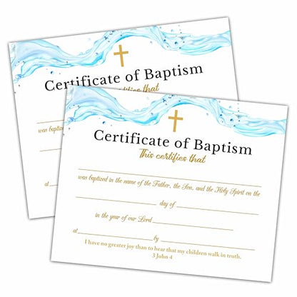 Baptism Certificates, Baptism Certificates for Church, Baby Dedication Certificates, Water Wave Themed Certificates for Baptism Supplies for Baby Boy Girl, Certificates of Recognition dd08