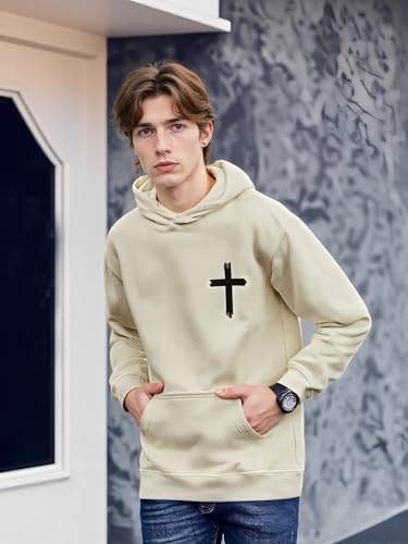 Christian Sweatshirts for Men Faith Christ Cross Pullover Hoodie - color: Apricot, size: XX-Large