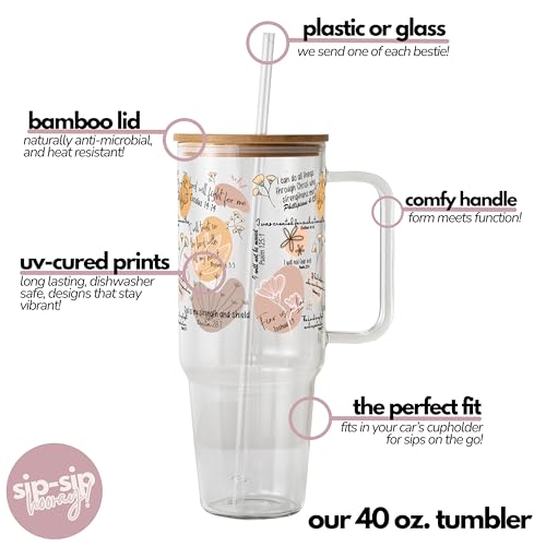 Sip-Sip Hooray! Christian Bible Verse 40oz Glass Tumbler with Lid and Straw