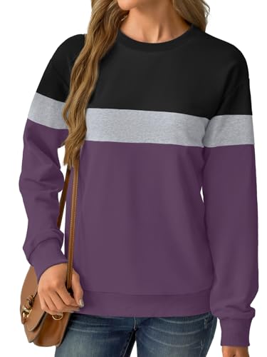 GKBK Womens Sweatshirts Cotton Crew Neck Lightweight Pullover Pocket Tops - color: Black Purple, size: Small