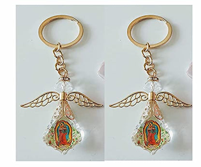 VL 12 PCS Our Lady of Guadalupe Favor Baptism First Communion Memory Gift Angel Keychains/Recuerdos De Mi Bautizo/Primera Comunion Nuestra Virgen De Guadalupe Llaveros - GOLDF