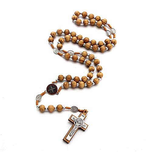 Handmade Wooden Wood Beads Catholic Rosary Crucifix Cross Pendant Necklace Bethlehem Christian Prayer Holy Jerusalem Holyland Y Necklace for Women Men Unisex Jewelry Gift - color: D round