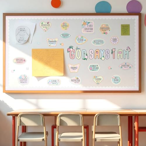 Bucherry Christian Bulletin Board Decorations Wildflowers Classroom Decor for Welcome Back God Says I Am Cutout Pastel Floral Inspirational Religious Board Sunday School Classroom Church Supplies - style: Pastel Floral