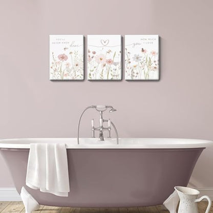 DAXINGJ Floral Wall Art Set of 3,Inspirational Neutral Botanical Heart Line - color: Pink Flower Love, size: 16"L x 12"W