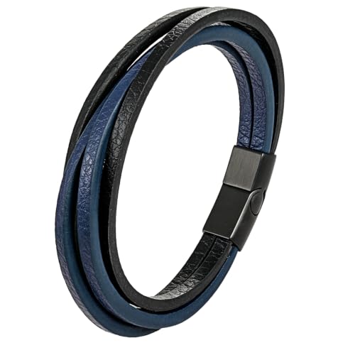 Kim Carrey Italian Handmade Leather Bracelets for Men - color: Black Blue, size: 8.2"