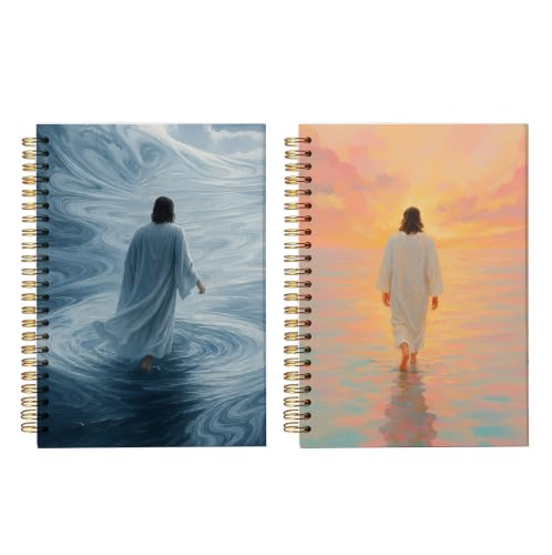 bitCNY Jesus Walking on Water Notebook Set, Christian Faith Journals 858 - color: Blue Ocean and Pastel Sunset