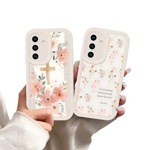 2 Pack Floral Christian Cross Jesus Bible Verse Phone Cases for Samsung Galaxy A14 5G for Women Girls,Soft Shockproof Protective Cover with Christian Quotes for Samsung A14 6.6 " - color: Cross Flower, size: for Samsung Galaxy A14 5G