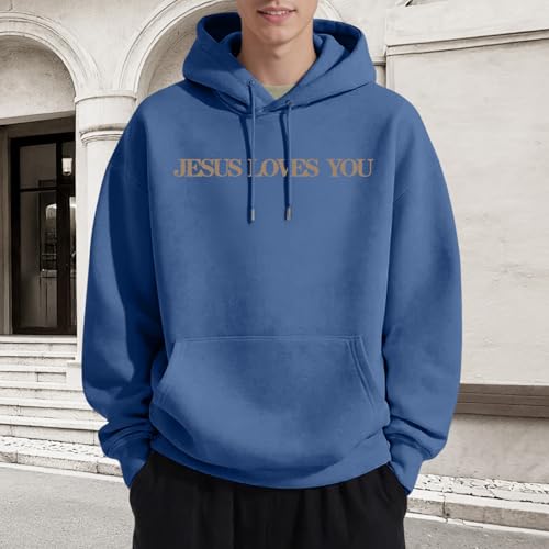 Christian Jesus Loves You Hoodies for Teen Religious Faith Sweatshirts Bible Verse Graphic Youth Hoodie - color: Deep Blue, size: Small