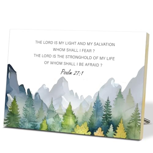 Christian Desk Decor - Psalm 27:1, Watercolor Wood Sign Bible Verses Wall Decor, Religious Gifts Inspirational Gifts For Women Men Prayer, Christian Decor For Home Office Living Room - style: Psalm 27:1