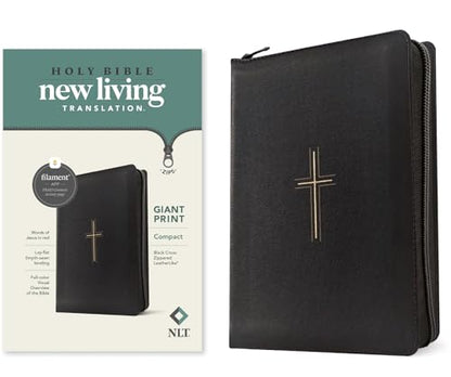 NLT Compact Giant Print Zipper Bible, Filament Enabled (LeatherLike, Black Cross, Red Letter)