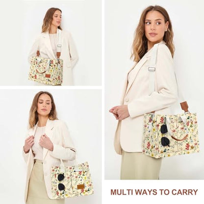 LHMTQVK Canvas Tote Bag for Women, Work & Bible Study Handbag - color: Retro Flower