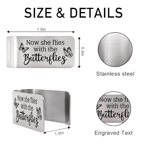 Now She Flies with Butterflies Visor Clip for Cars, Sympathy Gifts for Loved One, Thoughtful Bereavement Gifts for Loss of Mother Grandmother, Memorial Car Visor Clip for Men Women