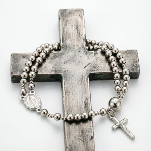Cross Rosary Bracelet for Women Handcrafted Crystal Virgin Mary Cross Beaded Bracelets Christian Faith Link Bracelets Crucifix Religious Christian Faith Jewelry - color: Silver