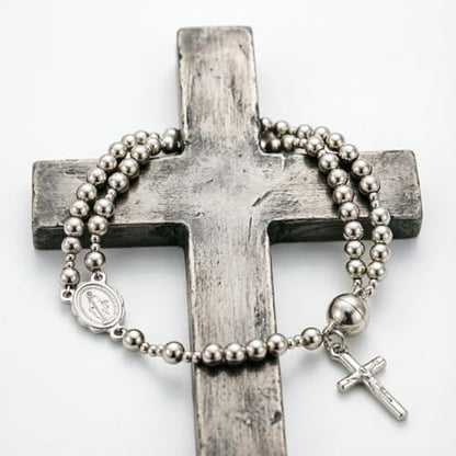 Cross Rosary Bracelet for Women Handcrafted Crystal Virgin Mary Cross Beaded Bracelets Christian Faith Link Bracelets Crucifix Religious Christian Faith Jewelry - color: Silver