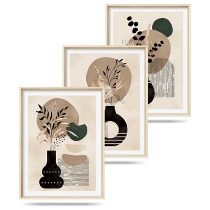 HOURIA Mid Century Modern Black Vase Framed Canvas Wall Art Set- 12"x16"x3 - color: Boho Vase Botanical Wall Art, size: 12"L x 16"W
