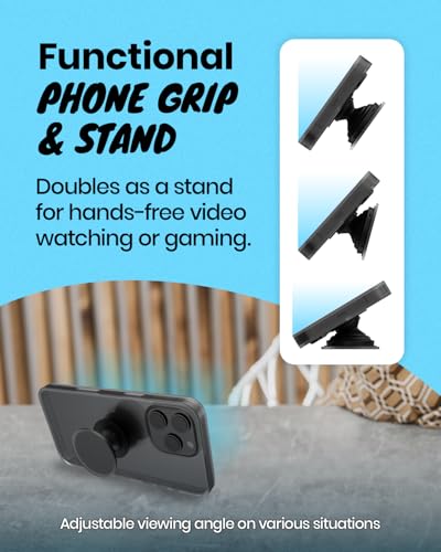 On The Grip Universal Phone Grip & Stand, Genuine Natural Gemstone/Seashell, Strong Adhesive Finger Holder, Collapsible Socket for iPhone, Samsung Galaxy, Kindle and Tablets (Black Fresh Water)
