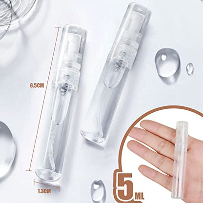 Fandamei 60PCS 5ml Mini Spray Bottle, Mini Clear Plastic Spray Bottle Empty, Fine Mist Refillable Mini Perfume Bottle, Perfume Atomizer, Small Empty Sample Containers, Plastic Portable Travel Bottle - size: 5ml