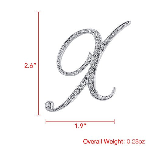 A-Z 26 Letters Pins Brooches Silver Plated Metal Broaches Pins-Clear Crystal Initial Breastpin - color: 1pcs-X