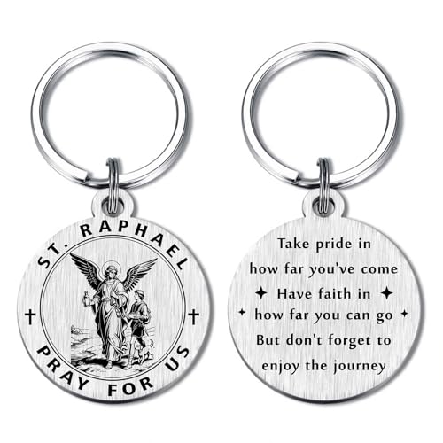 Emideary St. Raphael Keychain - Patron Saint of Healing Sight Travelers Matchmaking, Guardian Angel Medical Charm for Healthcare Workers Patients Gifts