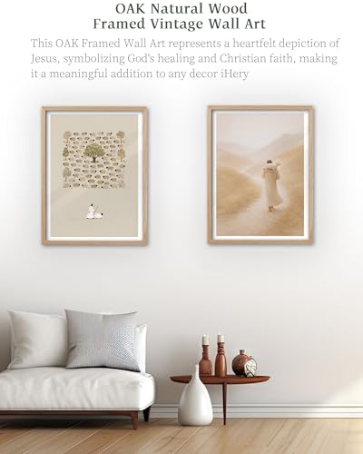 iHery 12x16in Jesus Carrying the Lost Sheep Framed Christian Wall Art - color: OAK Framed Carrying, size: 16"L x 12"W