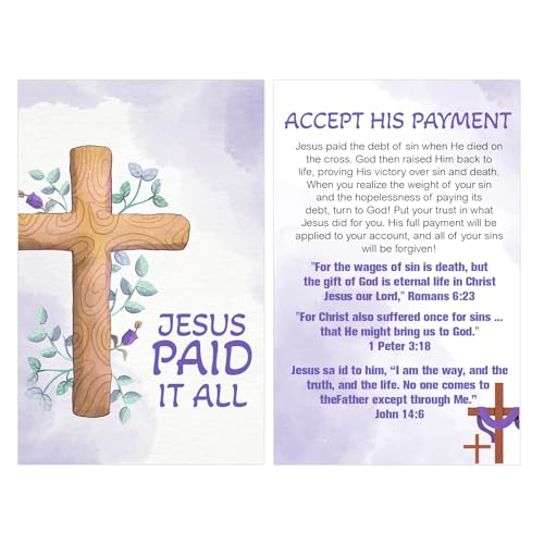 JESUS PAID IT ALL Pocket Scripture Cards,Mini Gospel Tract Card Plan of Salvation Cards Christian Inspirational Bible Verses Cards Prayer Postcards - color: JESUS PAID IT ALL