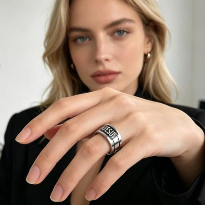 Retro Minimalist Cross Ring 8mm Stainless Steel Black Oxidation Corrosion Ring Anti Tarnish Classic Band Ring Fashion Jewelry for Men Women,Size Available - style: Dual line