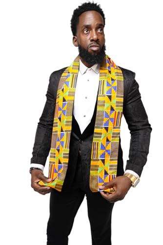 Dupsie's Kente African Print Stole – Made in Africa Black History Month Sash for Church, Choir, School & Cultural Events - color: Blue