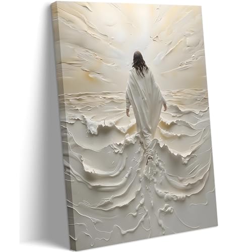 Abstract Jesus Walking on Water Canvas Wall Art Christian Spiritual Wall Decor Pictures Divine Light Modern Religious Posters Prints for Living Room Bedroom Prayer Room Home Decor 24x36 In canvas - color: Jesus04, size: 24"L x 36"W
