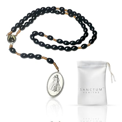 SANCTUM VERITAS Saint Faustina Kowalska True Relic Chaplet Apostle Divine of Mercy Miraculous Medal Jesus I Trust in You Chaplet Three O' Clock Prayer Poland Polish Novena - color: Black on the Cord