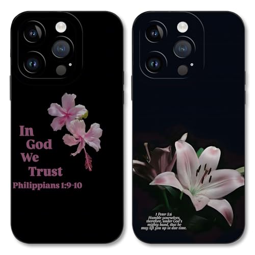 2 Pack Bible Verse Phone Case for iPhone 14 Pro 6.1", Jesus Famous Quotes Lily Pattern Aesthetic Design Cases Silicone TPU Slim Shockproof Protective Bumper Phone Cover for Women Children - color: Pink lily, size: for iPhone 14 Pro