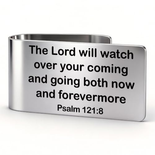 The Lord Will Watch Over Your Coming and Going Visor Clip for Cars, Bible Verse Engraved Car Visor Clip, Christian Gifts for Drivers Family Friends, New Driver Gifts, Car Accessories (Large) - color: Silver j
