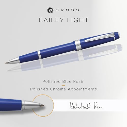 Cross Bailey Light Rollerball Pen, Polished Blue, Medium Point, Black Ink - color: Polished Blue
