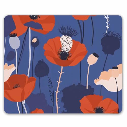 SSOIU Custom Mouse pad Poppy Flowers Mousepad Office Decor for Women Desk Accessories Cute Red Floral Blue Mousepad Present Present for Her Him 9.5 X 7.9 Inch (240mmX200mmX3mm) - color: SS18
