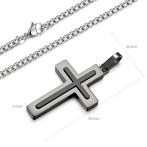 Holizaly Men's Cross Necklace 316L Stainless Steel Pendant White/Gold/Black/Blue Rolo Chain-Gift Box Included - color: black