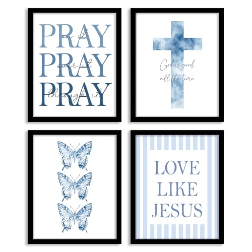 WEFKODO Christian Bible Verse Wall Art Decor Pray Posters 8x10 Unframed - color: Cross Blue Pray