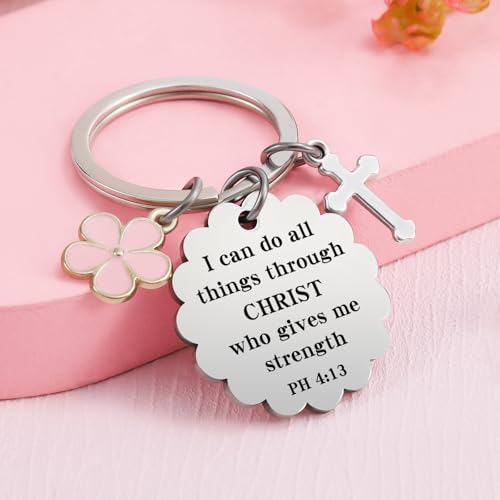 Christian Gifts for Women Girl, Baptism Confirmation Gifts for Teen Girl, Bible Verse Keychain for Birthday Christmas - color: Silver - Ph 4:13