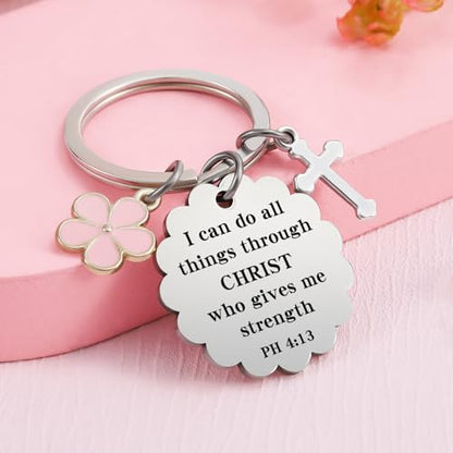 Christian Gifts for Women Girl, Baptism Confirmation Gifts for Teen Girl, Bible Verse Keychain for Birthday Christmas - color: Silver - Ph 4:13