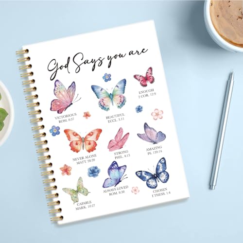 God Says You are Butterfly Spiral Notebook Gifts for Women Christian - color: Multi & Pink & White