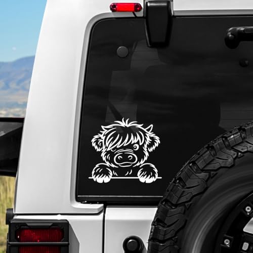 1 Pcs Cute Highland Cow Car Sticker – Funny Cow Peeking UV DTF Vinyl Decal Waterproof for Car Window, Truck, Laptop, Farm Animal Humor Sticker Gift for Farmers, Drivers, Animal Lovers 8" - color: Cow
