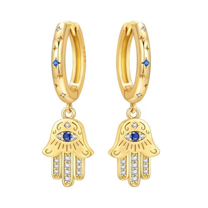 925 Sterling Silver Hoop Earrings Drop Dangle Earrings for Women Hypoallergenic Earring Trendy Huggie Earring Cute Graduation Birthday Gifts Jewelry for Women - color: Gold lucky Hand earrings