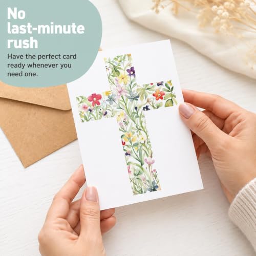 Easter Multipack Card Set, Religious Cards Pack of 6 - Thank You, Confirmation, Christening, Baptism, Sympathy - Floral Cross Design - Luxury Multi-pack of Six, Blank Inside with Premium Envelopes