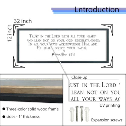 FZMHASLWW Bible Verse Proverbs 3:5-6 Wall Art, 32"x12", Black - color: Bible Verse Proverbs 3:5-6 (Black), size: 32"L x 12"W
