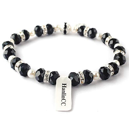 HanlinCC Women's Stretch Rosary Bracelet Beaded Crucifix & Miraculous Medal - color: Black