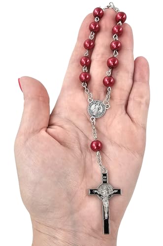 TALISMAN4U St Benedict One Decade Catholic Rosary for Car Rearview Mirror - color: Red Car rosary