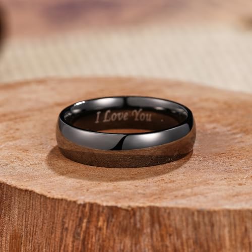 King Will 316L Wedding Band for Men Women, 4-8mm I LOVE YOU Dome Size 4-15 - color: E-Gunmetal Gray-6mm