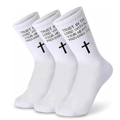 3 Pairs Christian Socks,Novelty Christian Easter Basket Stuffing - color: Proverbs 3:5 - White
